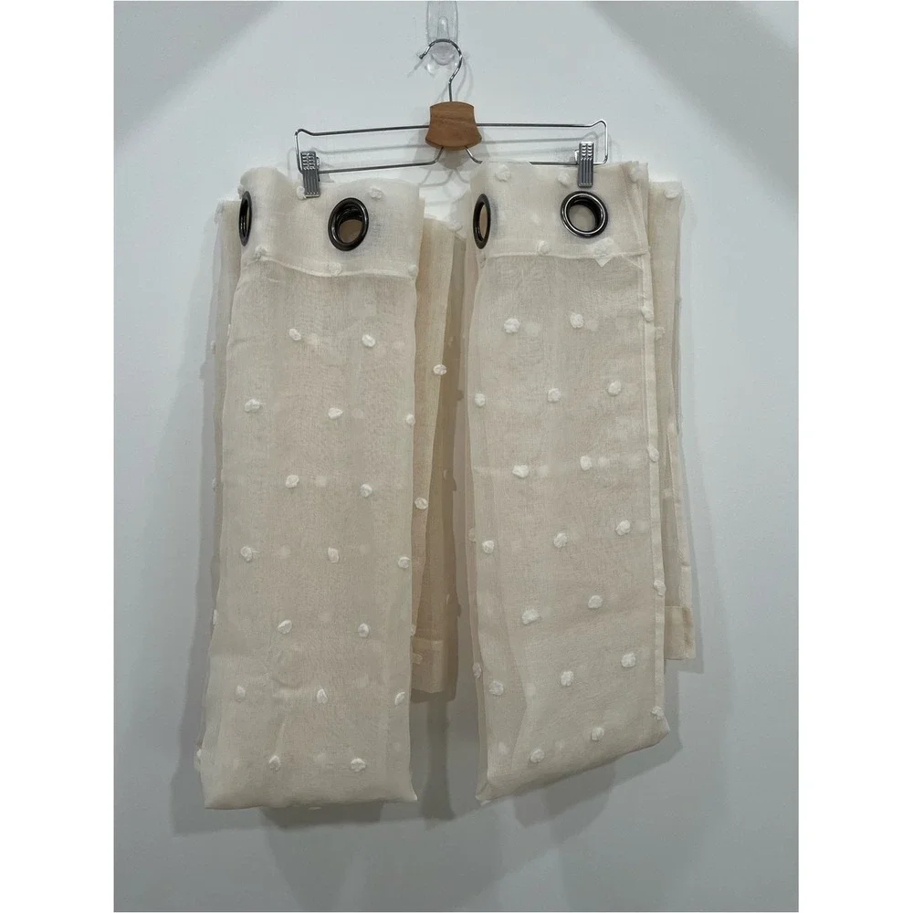 Boho Ivory Sheer Pom Pom Curtain Panels Set of 2 38